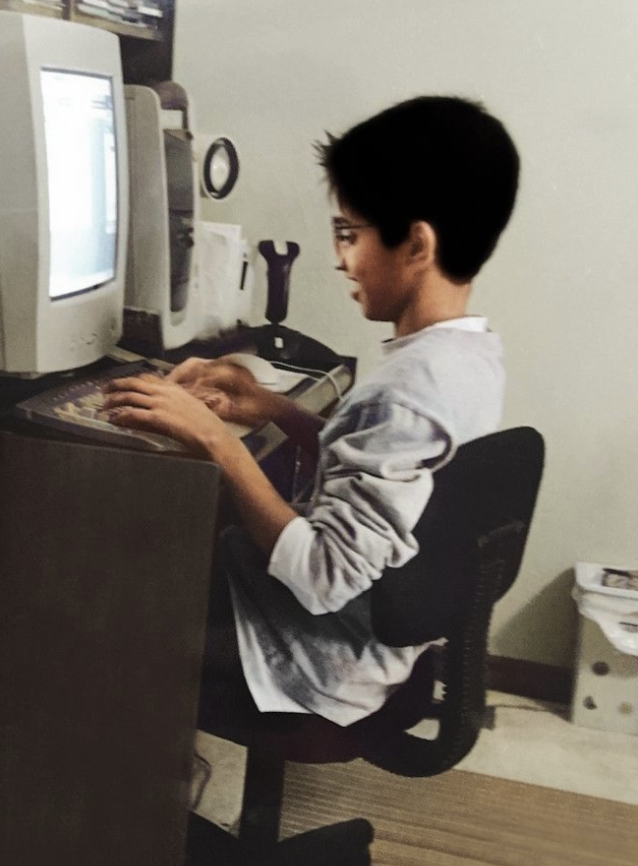 Young Sunil on computer